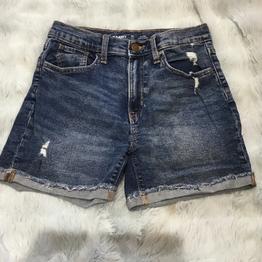 Old Navy Blue Distressed Roll-Hem Denim Shorts